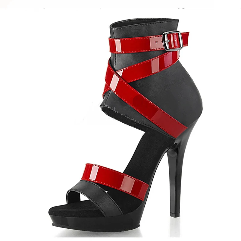 

Женские туфли на высоком каблуке и платформе 13 см, черные танцевальные туфли из искусственной кожи, мотоциклетные сандалии