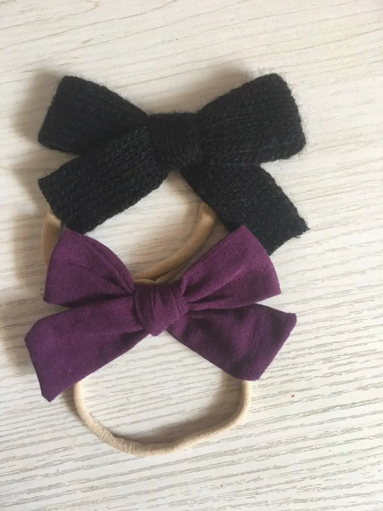 44 pcs/lot , Hand Tied black sweater bows and dark purple cotton bows hair clips and headbands
44 pcs/lot , Hand Tied black sweater bows and dark purple cotton bows hair clips and headbands