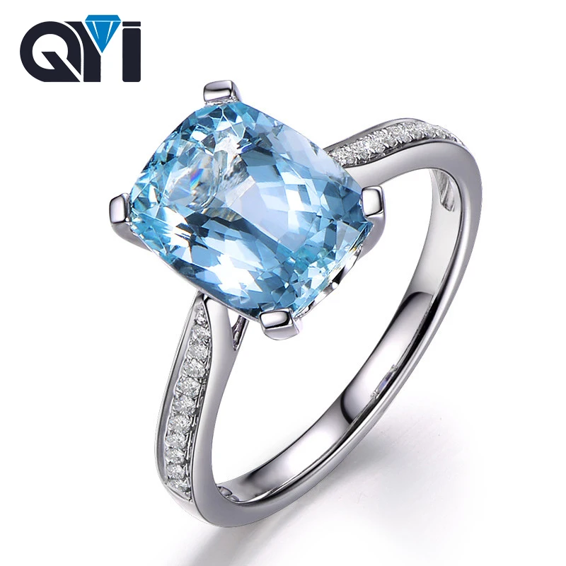 

Женское кольцо с натуральным небесно-голубым топазом QYI, серебряное обручальное кольцо, 5 карат, большое кольцо с драгоценными камнями, 925 пр...