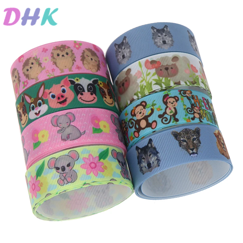 

DHK 50yards wolf elephant animals Printed Grosgrain Ribbon Accessory Hairbow Headwear Decoration DIY Wholesale OEM S1152