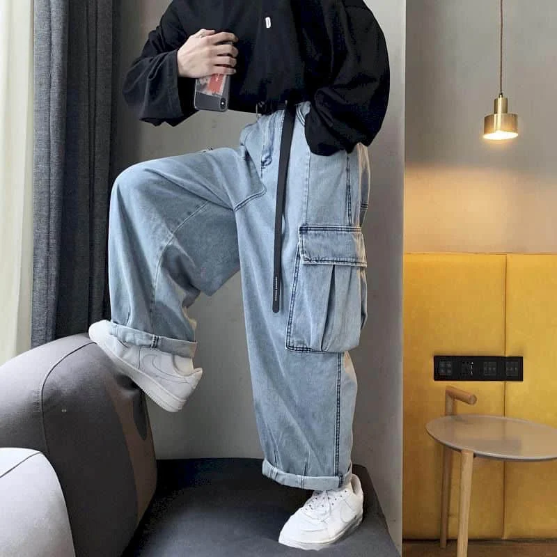 Straight wide leg overalls for men and women autumn and winter denim trousers female loose student port style big pocket couple
Straight wide leg overalls for men and women autumn and winter denim trousers female loose student port style big pocket couple