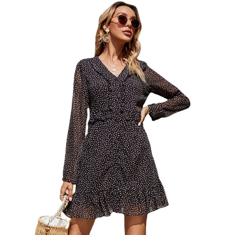 Women Summer Fashion Casual Long Sleeve V Neck High Waist Polka Dot Print Short A Line Mini Dress
Women Summer Fashion Casual Long Sleeve V Neck High Waist Polka Dot Print Short A Line Mini Dress