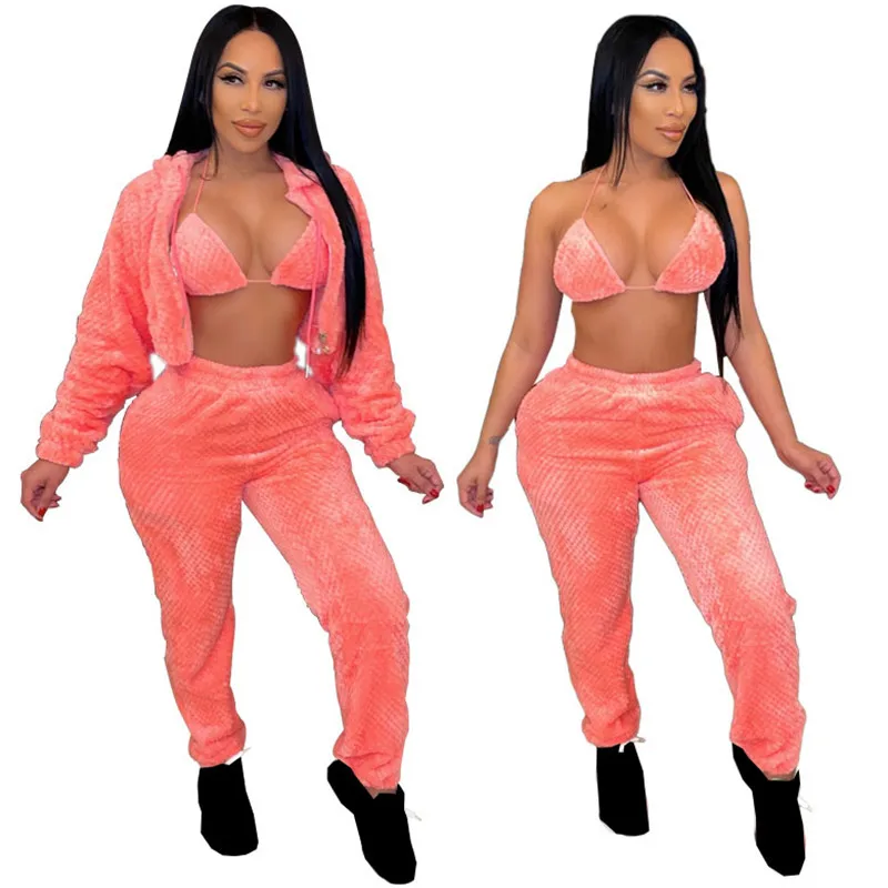 WUHE Winter Fleece Three Piece Outfits Women's Tracksuit Hooded Track Jacket +Bra and Sweatpants Sport Matching Set Sweatsuit
WUHE Winter Fleece Three Piece Outfits Women's Tracksuit Hooded Track Jacket +Bra and Sweatpants Sport Matching Set Sweatsuit