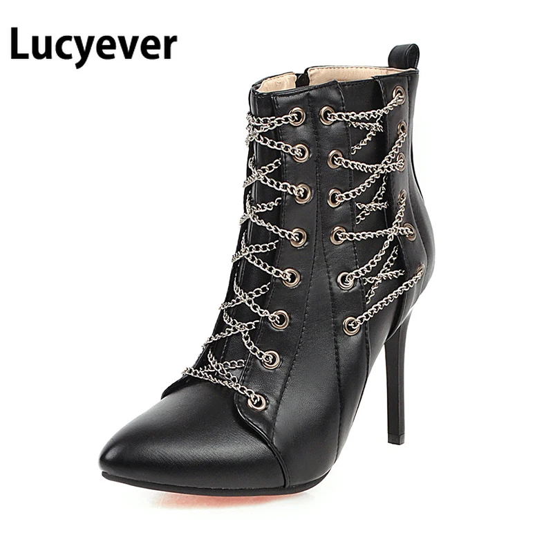 Lucyever/женские ботильоны из искусственной кожи модные ботинки в стиле панк с
