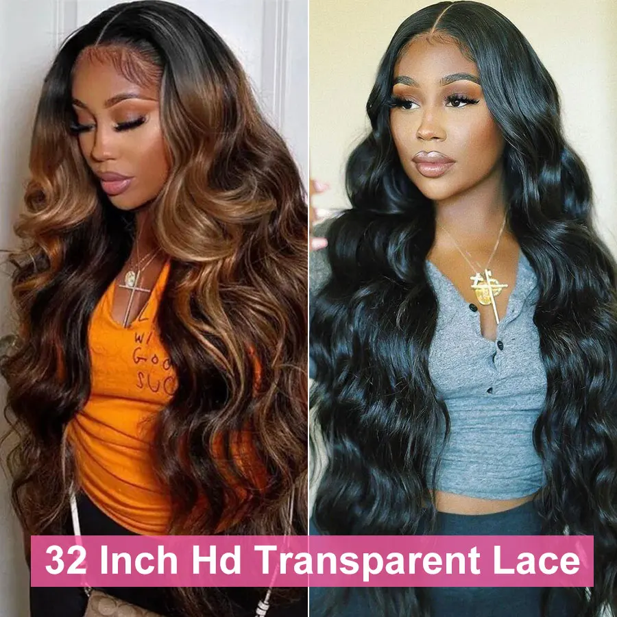 Body Wave Lace Front Wig 30 32 Inch Highlight Human Hair Hd Transparent Frontal 250 Density T Part | Шиньоны и парики