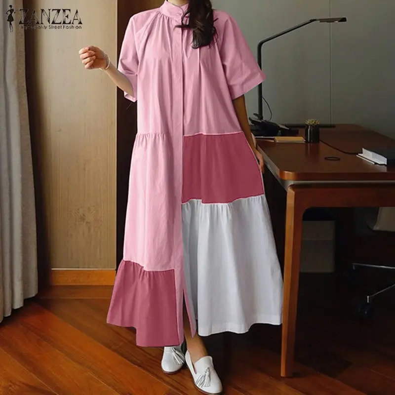 ZANZEA Summer Women Patchwork Dress Fashion Short Sleeve Long Shirt Dress Casual Buttons Down Color Block Maxi Vestidos Kaftan
ZANZEA Summer Women Patchwork Dress Fashion Short Sleeve Long Shirt Dress Casual Buttons Down Color Block Maxi Vestidos Kaftan