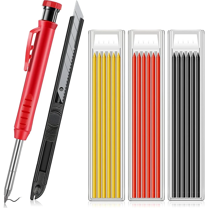 Solid Carpenter Pencil 18 Pieces Carpenter Pencil Refills in 3 Colors,1 Retractable Utility Knife for Scriber Wood Floor
Solid Carpenter Pencil 18 Pieces Carpenter Pencil Refills in 3 Colors,1 Retractable Utility Knife for Scriber Wood Floor