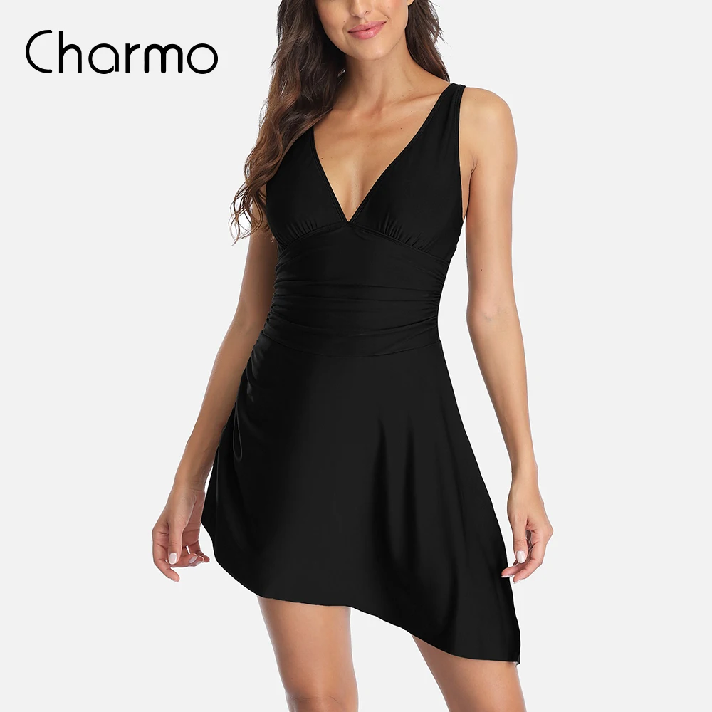 

Charmo Ruched One Piece Swimsuits for Women Tummy Control Irregular Swimdress Bathing Suits