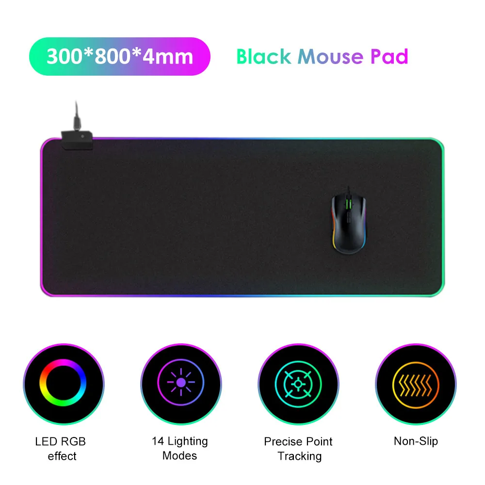 

LEDs RGB коврик для мыши 14 режимов освещения игровой Экстра большой мягкий Расширенный Нескользящий Резиновый коврик для мыши plug and play для комп...