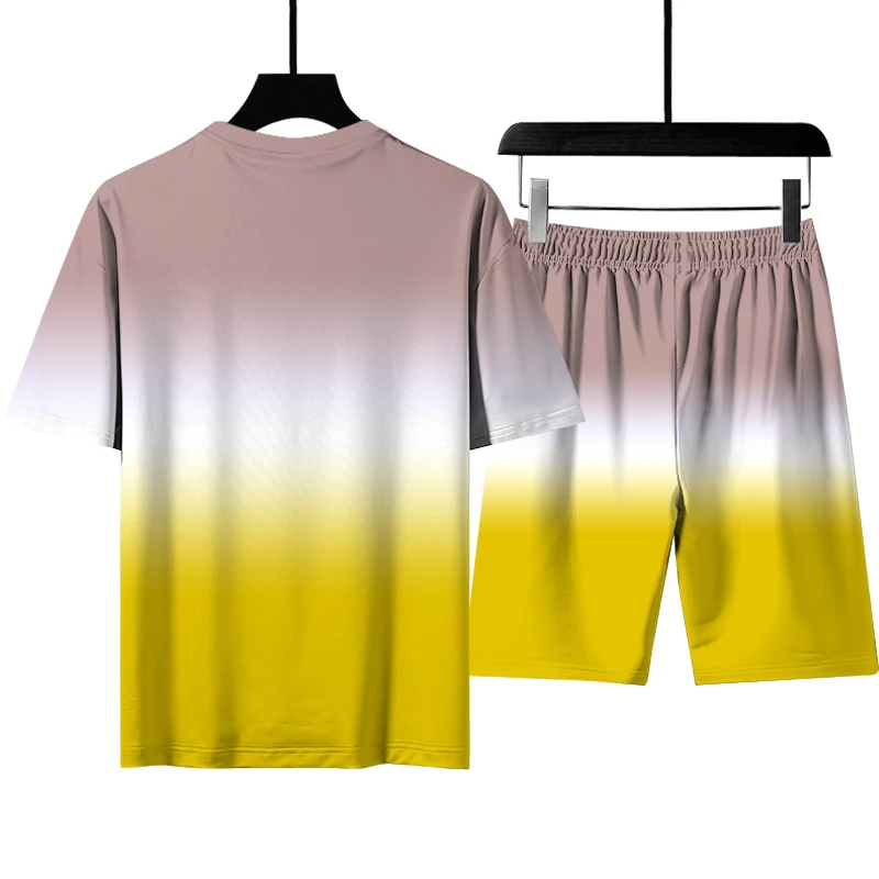 Color gradient pattern digital printing summer thin sports running men's and women's fashion suit top T-shirt + shorts
Color gradient pattern digital printing summer thin sports running men's and women's fashion suit top T-shirt + shorts