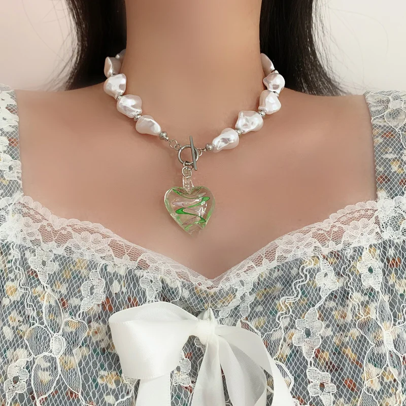 Minar Sweet Cool Transparent Green Water Wave Love Heart Pendant Necklace for Women Irregular Baroque Pearls Chokers Necklaces
Minar Sweet Cool Transparent Green Water Wave Love Heart Pendant Necklace for Women Irregular Baroque Pearls Chokers Necklaces
