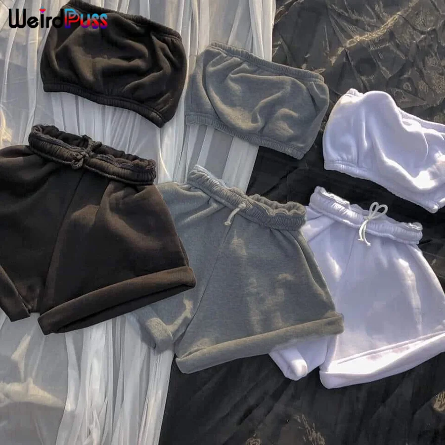Weird Puss 2021 Cotton Tracksuit Women Sporty Casual Strapless Top+Biker Shorts Matching Set Summer Trend Streetwear Slim Outfit
Weird Puss 2021 Cotton Tracksuit Women Sporty Casual Strapless Top+Biker Shorts Matching Set Summer Trend Streetwear Slim Outfit