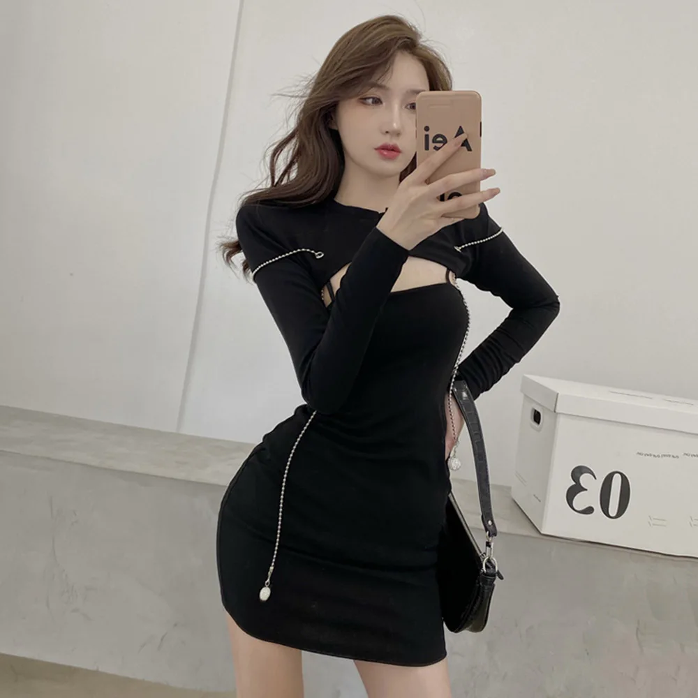 Gothic Fashion Women's Dress Hipster Designer Creative Sexy Tight Chain Solid Color Round Neck Long Sleeve Spring Summer 2021
Gothic Fashion Women's Dress Hipster Designer Creative Sexy Tight Chain Solid Color Round Neck Long Sleeve Spring Summer 2021