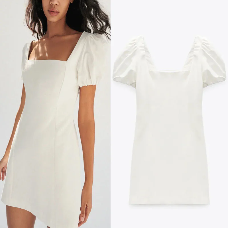 2021 Za Linen White Mini Dresses Women Fashion Squared Neck Short Puff Sleeve Sundress Cross Tie Backless Elegant feminine Dress
2021 Za Linen White Mini Dresses Women Fashion Squared Neck Short Puff Sleeve Sundress Cross Tie Backless Elegant feminine Dress