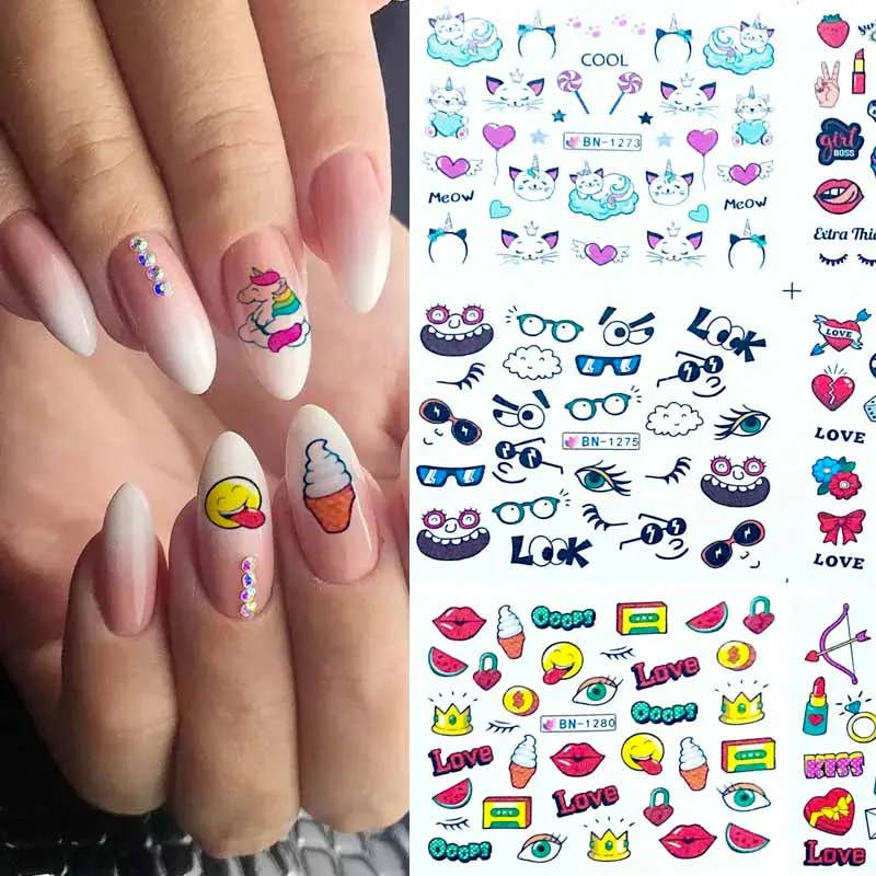 12 Designs Foil on Nails Water Stickers Lovely Cartoon Food Lip Cat Cute Partten Nail Wraps Slider Nail Art Tattoo BN1273-1284
12 Designs Foil on Nails Water Stickers Lovely Cartoon Food Lip Cat Cute Partten Nail Wraps Slider Nail Art Tattoo BN1273-1284