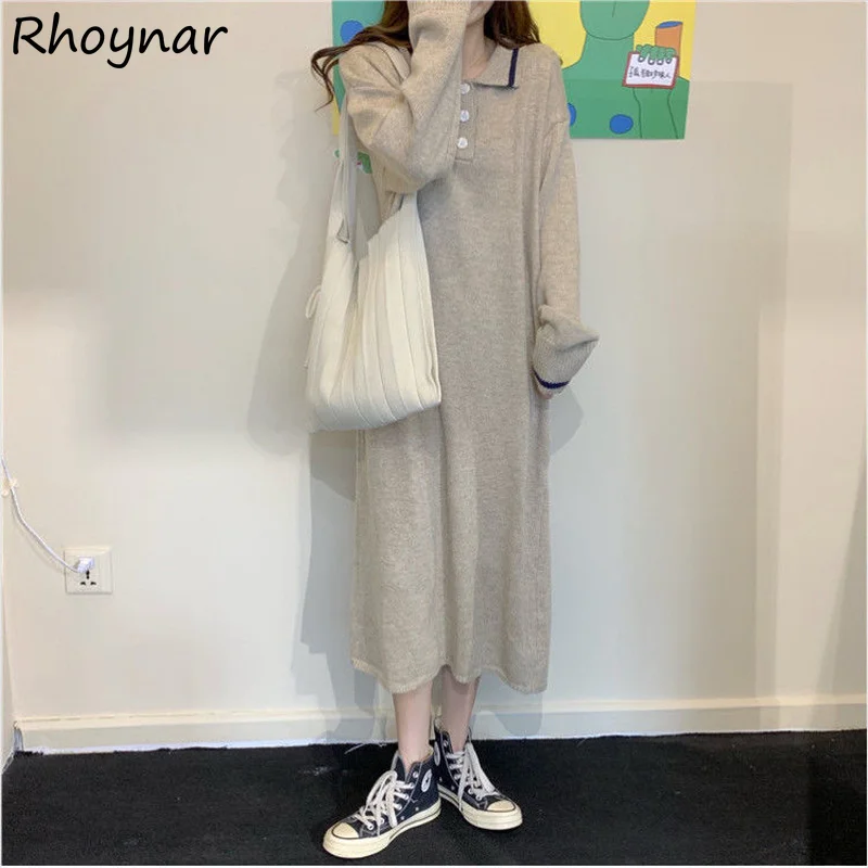 Long Sleeve Dress Women Straight Korean Style Maxi Knitting Panelled Casual Warm Fashion Cozy Turn-down Collar Harajuku Vestido
Long Sleeve Dress Women Straight Korean Style Maxi Knitting Panelled Casual Warm Fashion Cozy Turn-down Collar Harajuku Vestido