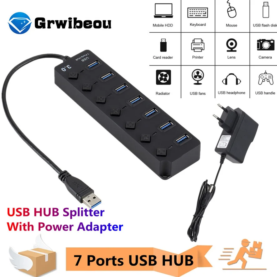 USB Hub High Speed 7 Port USB 3.0 2.0 Hub Splitter On/Off Switch with EU/US Power Adapter for MacBook Laptop PC USB 3.0 HUB
USB Hub High Speed 7 Port USB 3.0 2.0 Hub Splitter On/Off Switch with EU/US Power Adapter for MacBook Laptop PC USB 3.0 HUB