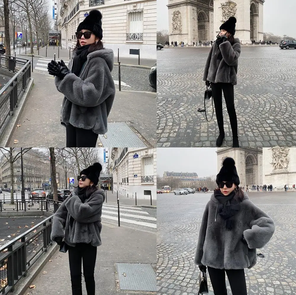 short 2021 New fashion Women's fur coat street fur hood plus size loose casual high quality Thicken warm clothes Female parka
short 2021 New fashion Women's fur coat street fur hood plus size loose casual high quality Thicken warm clothes Female parka