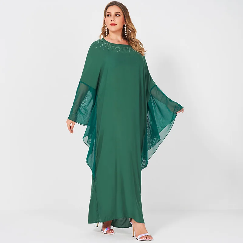 2022 Summer Ladies Net Yarn Stitching Plus Size Green Round Neck Bat Full Sleeve Long Banquet Party Loose Lace Women Maxi Dress
2022 Summer Ladies Net Yarn Stitching Plus Size Green Round Neck Bat Full Sleeve Long Banquet Party Loose Lace Women Maxi Dress