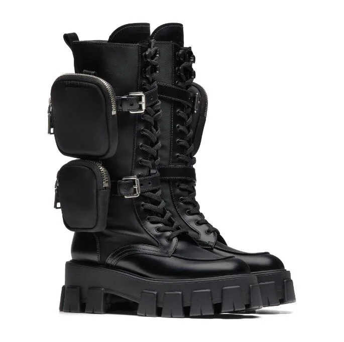 

Fashion Season Shoes Italy Brushed Rois Leather Nylon Boots Military-inspired Combat Boots Removable Nylon Pouches