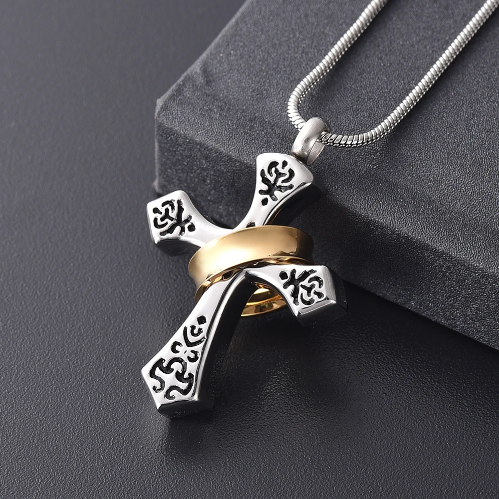 IJD12234 Cross With Gold Ring Around It Cremation Necklace Stainless Steel Keepsake Urn Pendant For Memorial Ashes Jewelry
IJD12234 Cross With Gold Ring Around It Cremation Necklace Stainless Steel Keepsake Urn Pendant For Memorial Ashes Jewelry