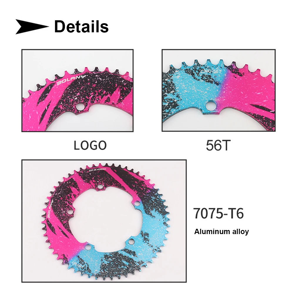 130BCD Folding Bicycle Chainring Ultra-Light Narrow Electroplating Anode Aluminum Alloy 7075 Bicycle Chainring 56T/54T
130BCD Folding Bicycle Chainring Ultra-Light Narrow Electroplating Anode Aluminum Alloy 7075 Bicycle Chainring 56T/54T