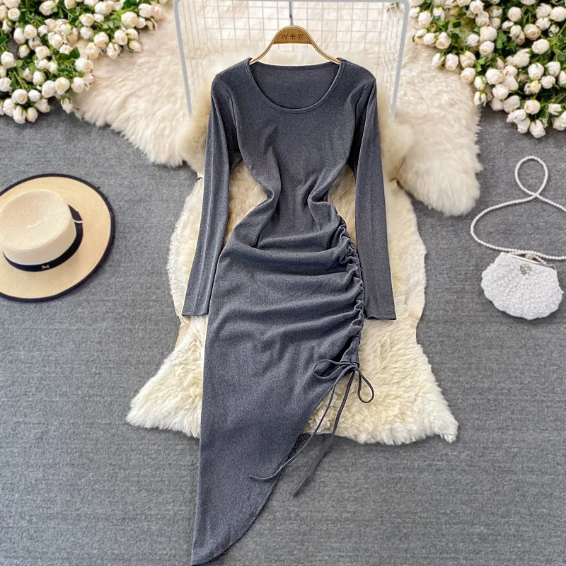 2021 Autumn Korean Fashion Tight Elastic Thin Dress Women Wrinkle Over The Knee Irregular O-neck Bottomed Hip Wrap Dress
2021 Autumn Korean Fashion Tight Elastic Thin Dress Women Wrinkle Over The Knee Irregular O-neck Bottomed Hip Wrap Dress