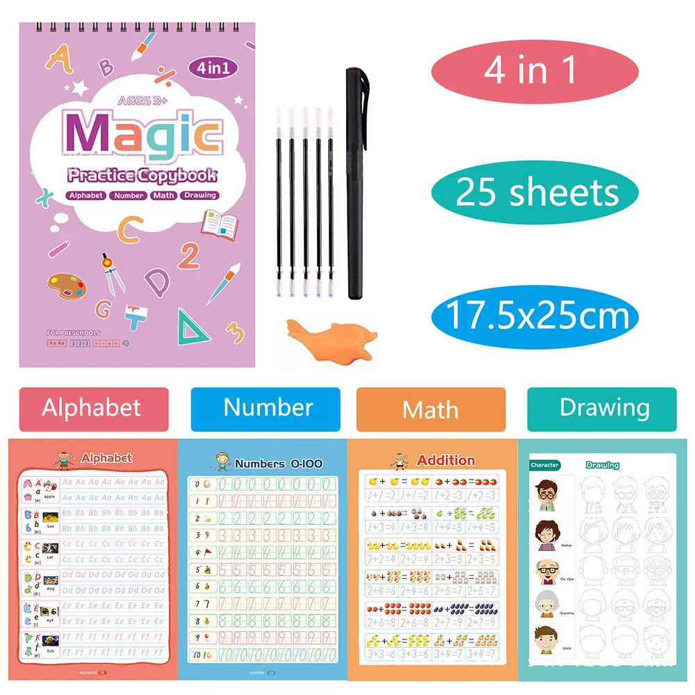 Large children's English version of the groove practice copybook New magic writing stickers Kindergarten pen control training
Large children's English version of the groove practice copybook New magic writing stickers Kindergarten pen control training