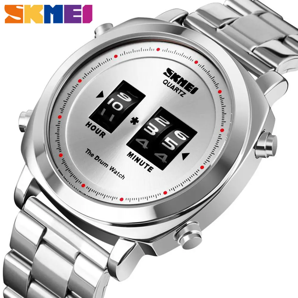 

SKMEI Fashion Quartz Men Watch Patented Design Wristwatches Waterproof Simple Drum Watch Stainless Steel relogio masculino 1531