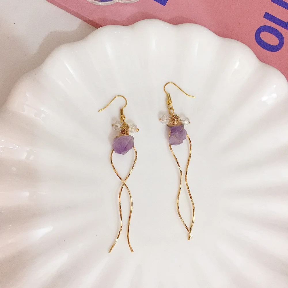 Reiki Healing Mineral Stone Rough Long Tassel Crystal Zirconia Elegant Women's Earrings Amethyst Earrings Wedding Gift Jewelry
Reiki Healing Mineral Stone Rough Long Tassel Crystal Zirconia Elegant Women's Earrings Amethyst Earrings Wedding Gift Jewelry