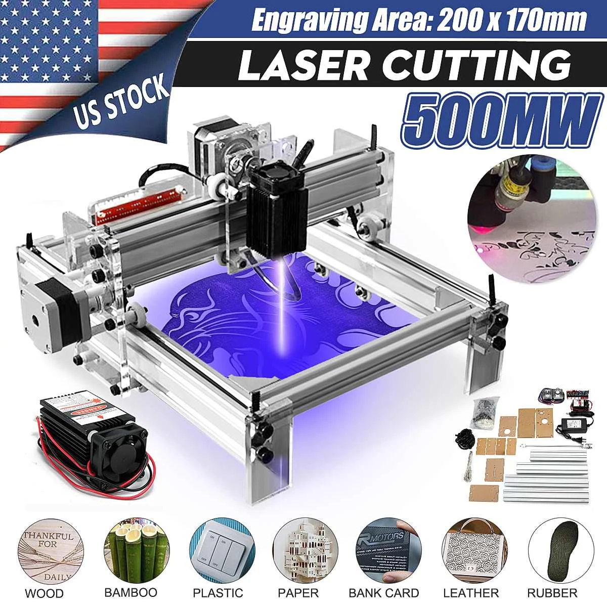 500mW Blue Laser Engraving Machine mini DIY Desktop Cutting Engraver CNC Wood Router Printer Cutter Adjustable with Laser Goggle
500mW Blue Laser Engraving Machine mini DIY Desktop Cutting Engraver CNC Wood Router Printer Cutter Adjustable with Laser Goggle