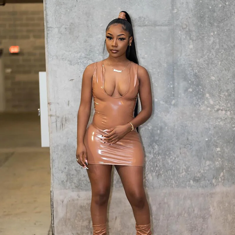 2021 женское кожаное платье с U-образным вырезом, пикантное облегающее мини-платье без рукавов, глянцевое, черное, коричневое, облегающая Клуб...
2021 женское кожаное платье с U-образным вырезом, пикантное облегающее мини-платье без рукавов, глянцевое, черное, коричневое, облегающая Клуб...