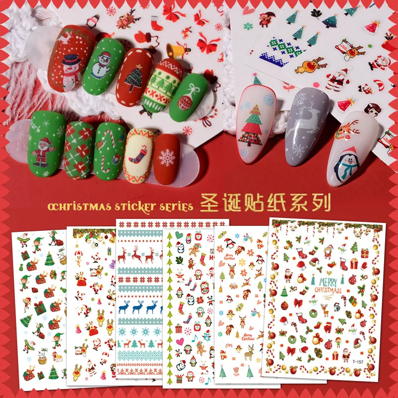 Новые рождественские наклейки для ногтей 3D водонепроницаемые Рождественская