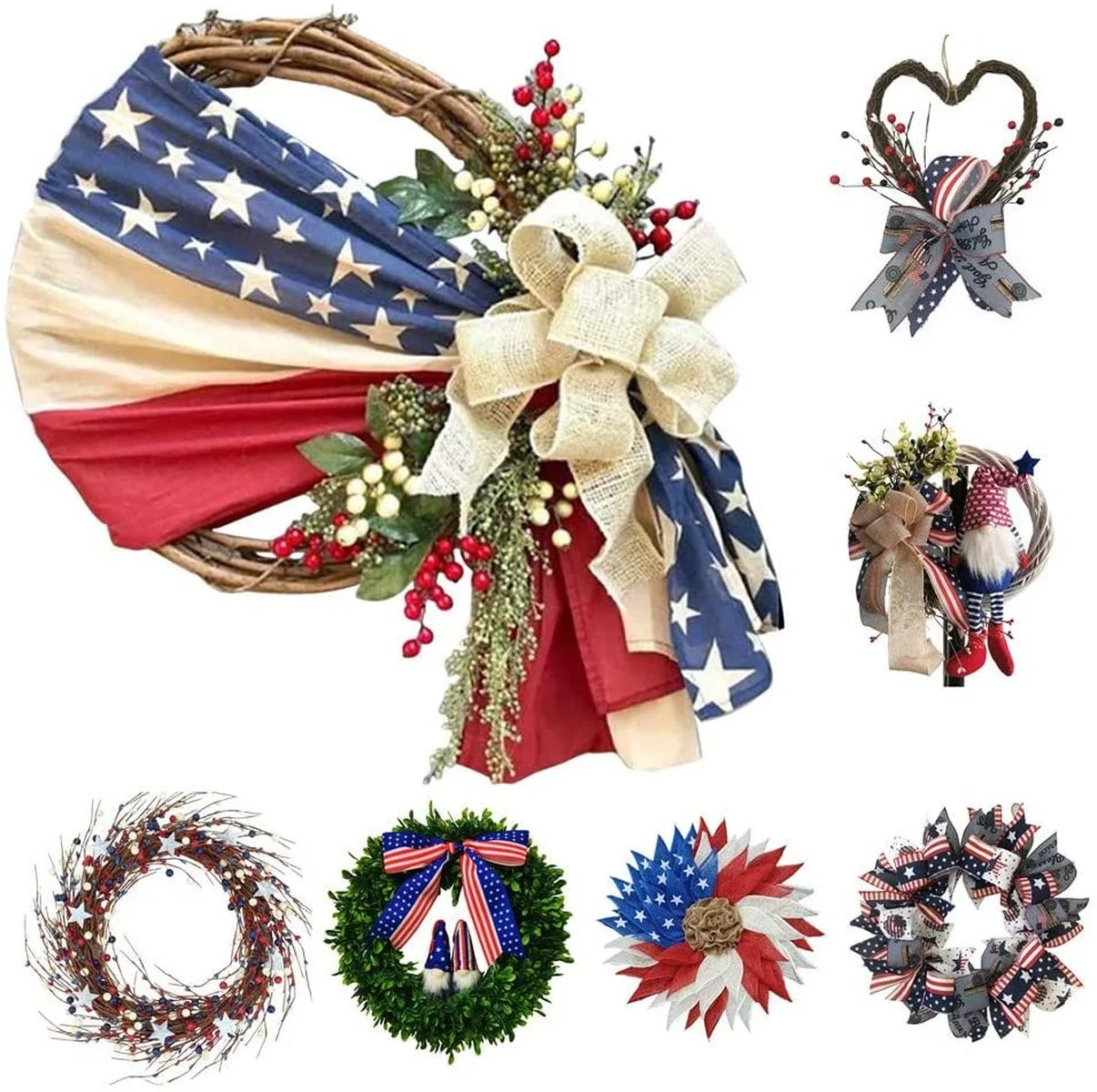 Patriotic Independence Wreaths for Front Door,July 4th Independence Day Wreath,Veterans Day Decor,Handcrafted Hanging Wreaths 
Patriotic Independence Wreaths for Front Door,July 4th Independence Day Wreath,Veterans Day Decor,Handcrafted Hanging Wreaths