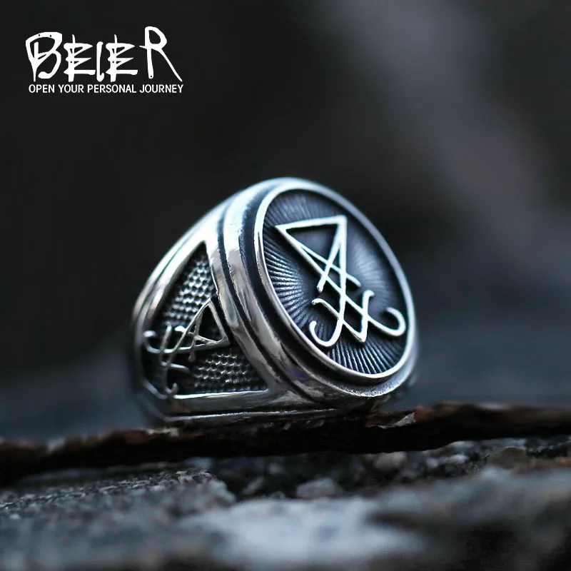 Фото Мужское кольцо с ангелом от Beier из нержавеющей стали 316L изображением Сатаны |