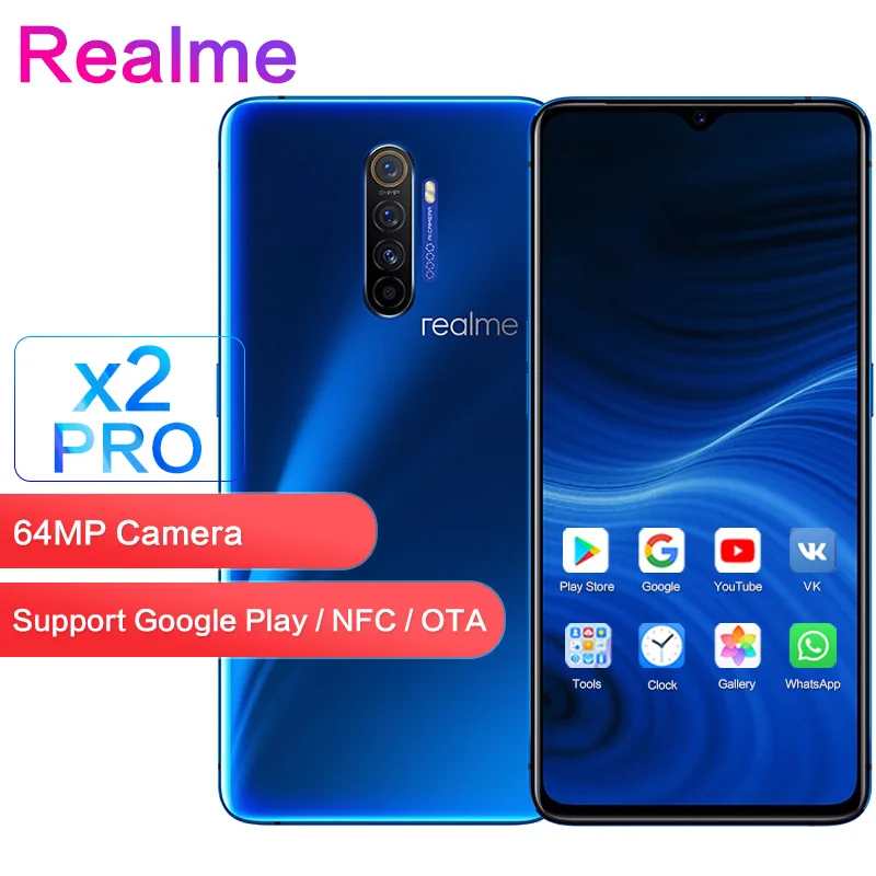 Realme X2 Pro Поддержка Google Play NFC глобальная ПЗУ 20x Zoom 8 Гб 128 ГБ Snapdragon 855 50 Вт VOOC 64MP 5 камер