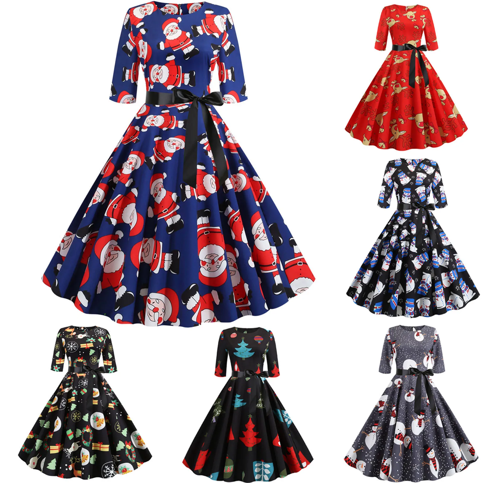 Ladies Christmas Printed O-neck High Waist Sleeve Black Ribbon Large Skirt Gown Retro Dress Women Dresses Winter 2021 Vestidos
Ladies Christmas Printed O-neck High Waist Sleeve Black Ribbon Large Skirt Gown Retro Dress Women Dresses Winter 2021 Vestidos