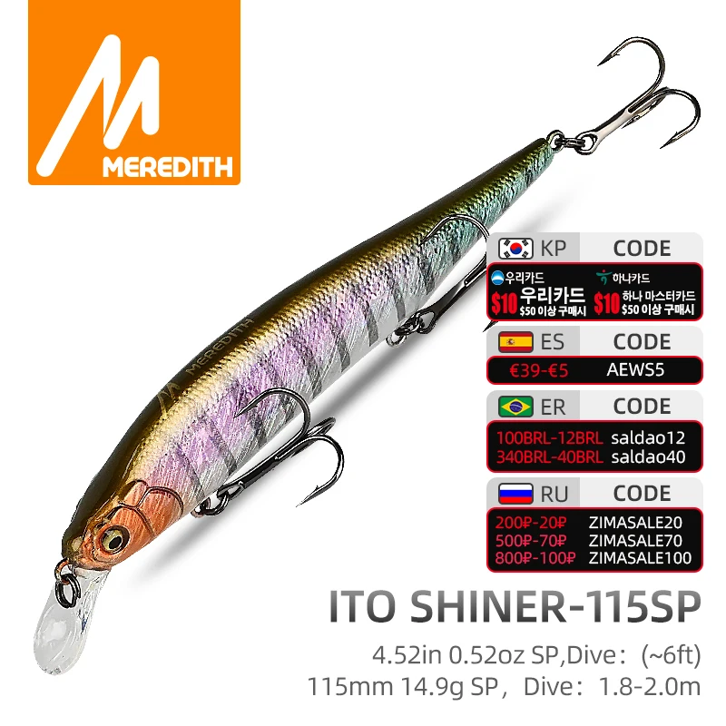 MEREDITH ITO SHINER-115SP Tungsten Weight System Top Fishing Lures Minnow Wobbler Quality Fishing Tackle Hooks For Fishing
MEREDITH ITO SHINER-115SP Tungsten Weight System Top Fishing Lures Minnow Wobbler Quality Fishing Tackle Hooks For Fishing