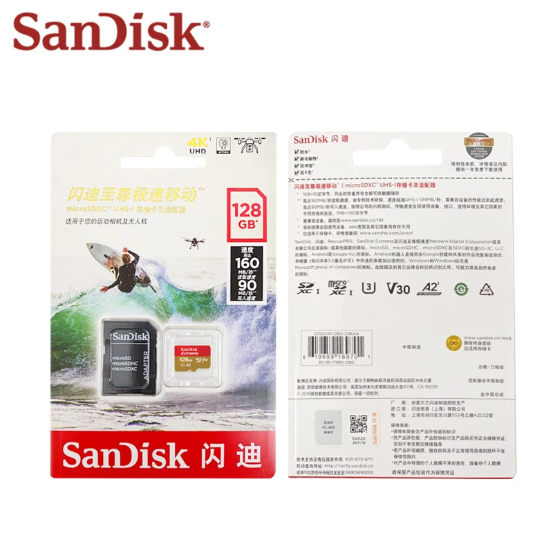 Sandisk карта памяти Micro SD Класс A2 A1 V30 U3 64 ГБ 32 128 ГБ|Карты памяти| |