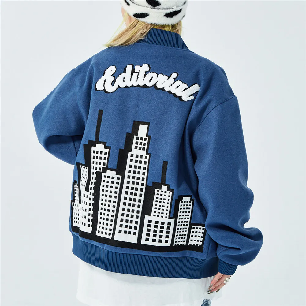 Men Women Varsity Baseball Jacket Embroidery City Silhouette Single Breasted Streetwear Harajuku Autumn Cotton Coat Clothing
Men Women Varsity Baseball Jacket Embroidery City Silhouette Single Breasted Streetwear Harajuku Autumn Cotton Coat Clothing