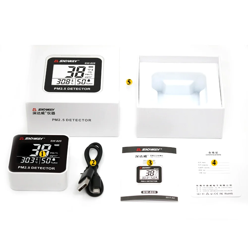 SNDWAY SW825 PM2.5 Tester / Thermometer and Hygrometer Diagnostic Tool / Dust Monitor / Gas Analyzer / Laser Air Quality Tester
SNDWAY SW825 PM2.5 Tester / Thermometer and Hygrometer Diagnostic Tool / Dust Monitor / Gas Analyzer / Laser Air Quality Tester
