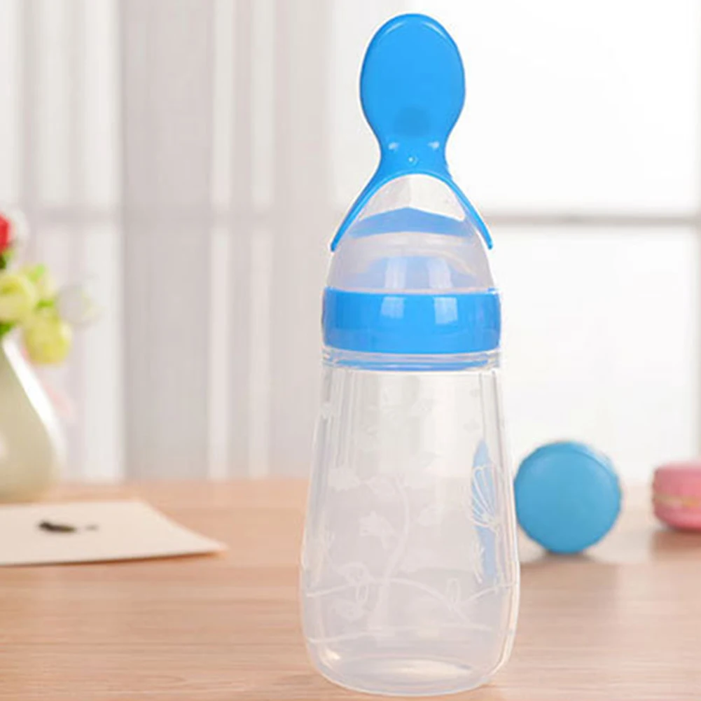 125ml Safe Squeezing Feeding Bottle Silicone Newborn Baby Training Feeder with Spoon Cover Feeding Spoon Food Supplement
125ml Safe Squeezing Feeding Bottle Silicone Newborn Baby Training Feeder with Spoon Cover Feeding Spoon Food Supplement