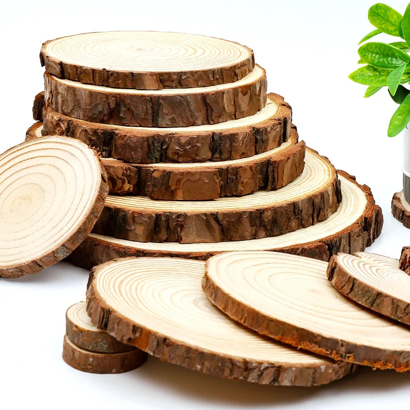 

8-35cm Thicken Natural Pine Round Wood Slices Unfinished Circles With Tree Bark Log Discs DIY Crafts Christmas Party Painting