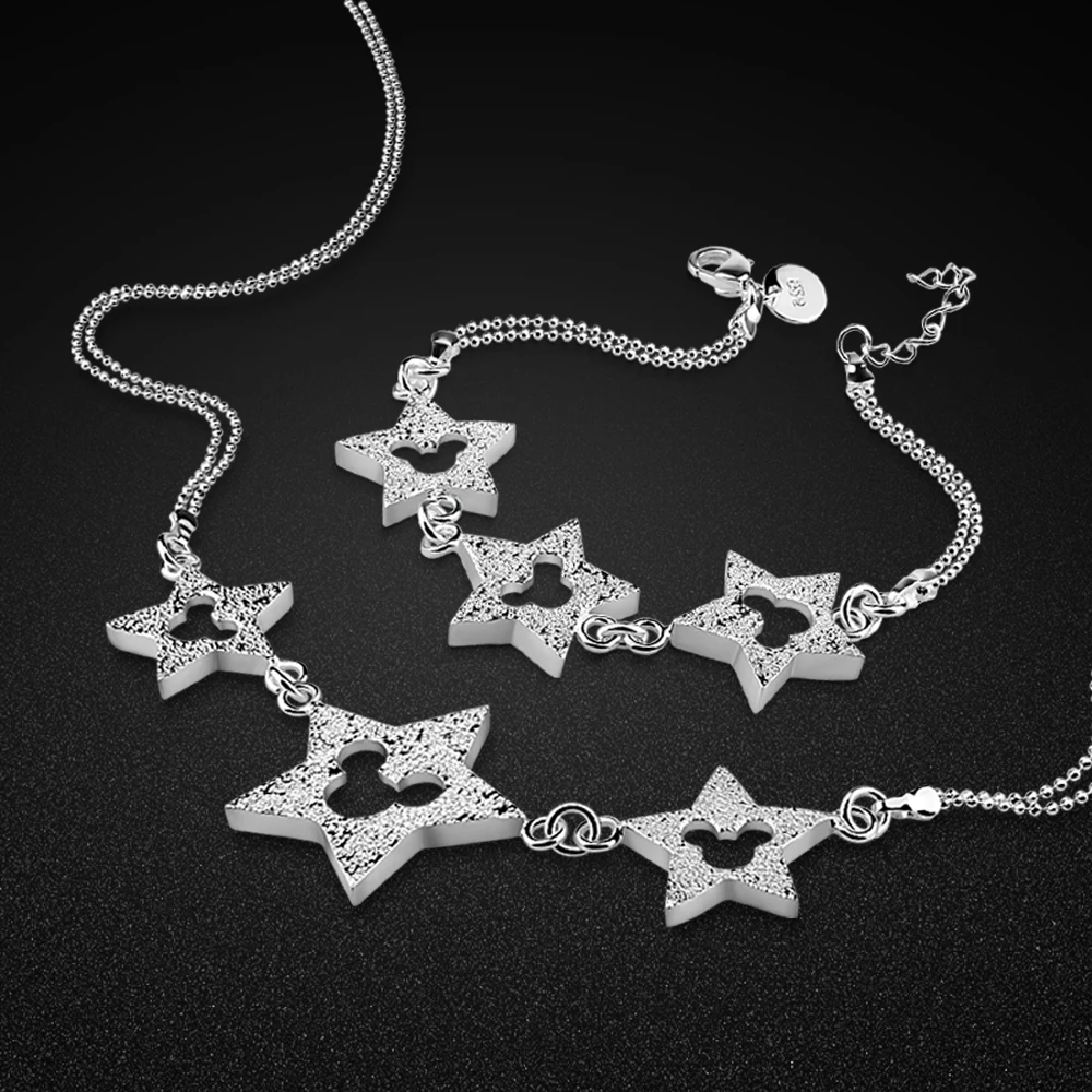 Creative Silver Women's 925 Silver Jewelry Set Bracelet/Necklace Accessories Chic Star Pendant Design Silver Chain Gift
Creative Silver Women's 925 Silver Jewelry Set Bracelet/Necklace Accessories Chic Star Pendant Design Silver Chain Gift