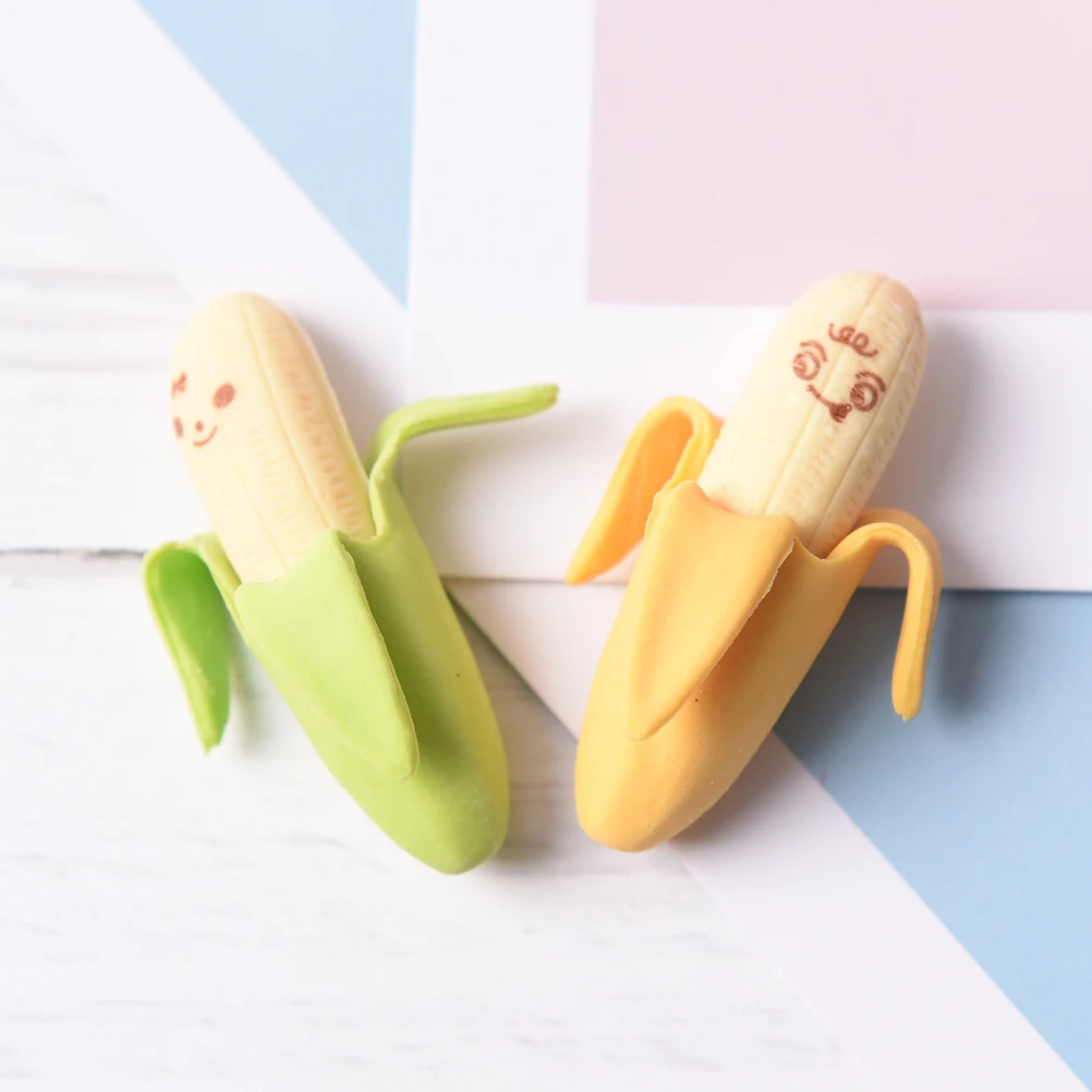 

2 Pcs/lot Lovely Banana Expression Eraser Fruit Eraser Cute Fruit Shape Mini Eraser School Supplies Children Learning Toys