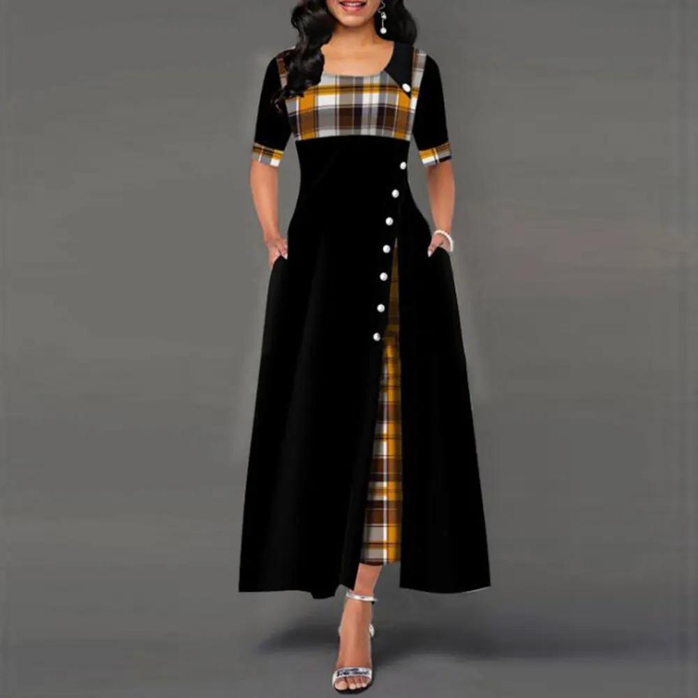 Casual Irregular Plaid Print Button Maxi Dress Elegant Half Sleeve O Neck High Waist Slim Midi Dress Plus Size 5XL A-line Dress
Casual Irregular Plaid Print Button Maxi Dress Elegant Half Sleeve O Neck High Waist Slim Midi Dress Plus Size 5XL A-line Dress