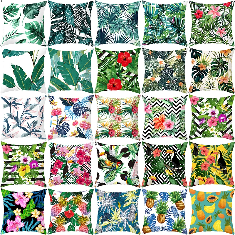 

Summer Pillowcases Tropical Plant Floral Cushion Cover 45x45 Decorative Sofa Cushions Pillow Covers Throw Pillows Home Decor