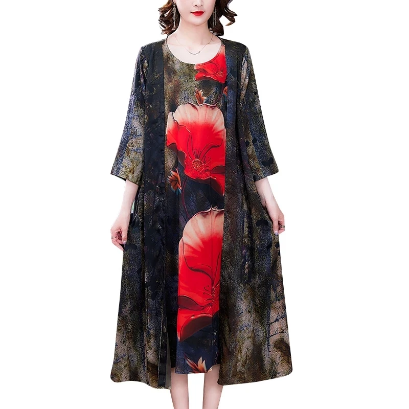 2021 Women Vintage Loose Mulberry Silk Beach Dress Spring Summer Floral M-4XL Plus Size Chiffon Midi Dress Elegant Vestidos
2021 Women Vintage Loose Mulberry Silk Beach Dress Spring Summer Floral M-4XL Plus Size Chiffon Midi Dress Elegant Vestidos