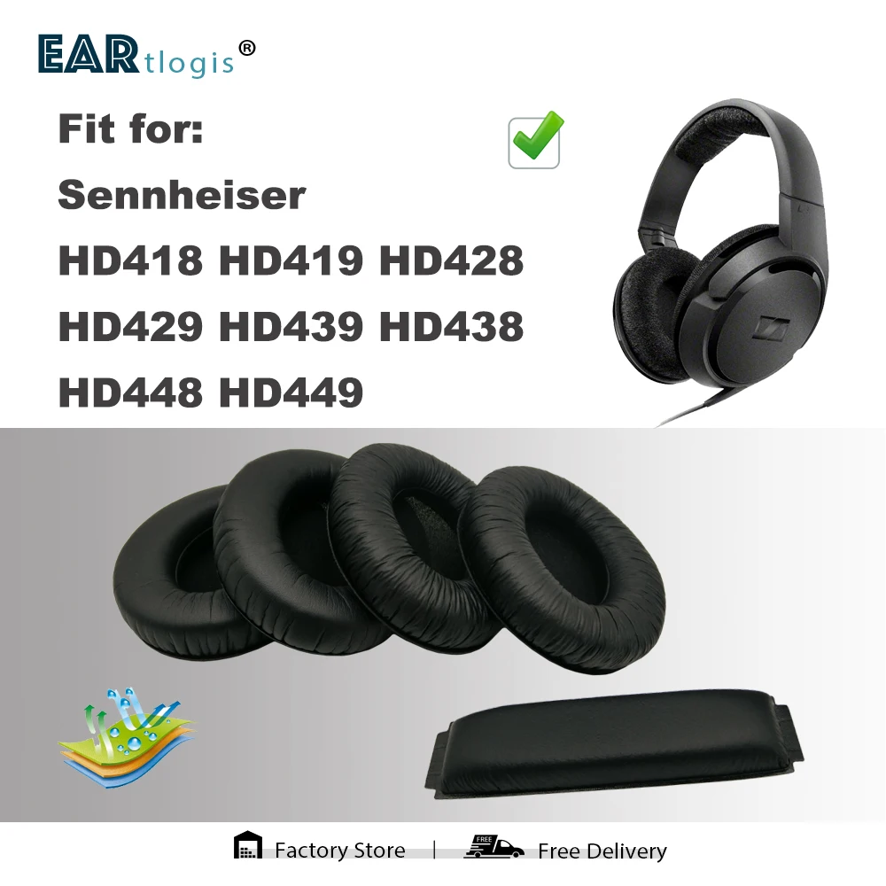 

Replacement Ear Pads for Sennheiser HD 418 419 428 429 439 438 448 449 Headset Parts Leather Earmuff Earphone Sleeve Cover