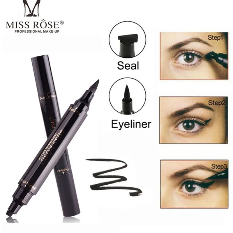 

Hot 2In1 Black Eyeliner Pencil Makeup Stamp Liquid Seal Pen Waterproof Quick Dry Double-Headed Thin Wing Eye Makeup Cosmetic